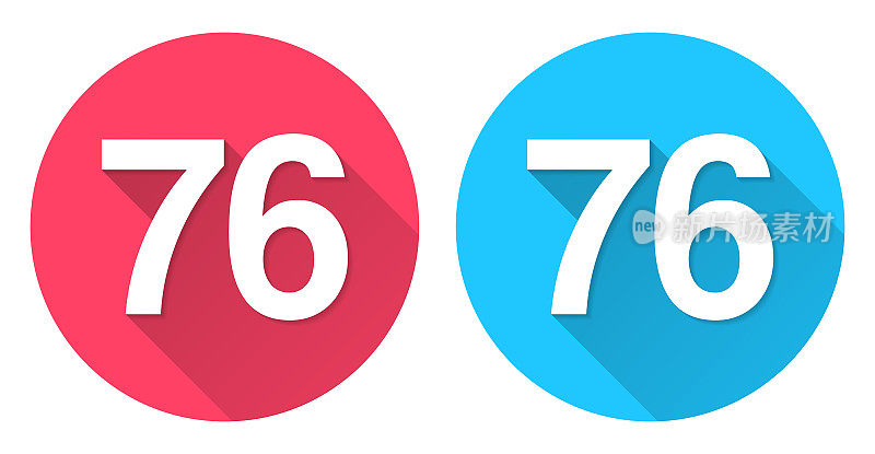 76 - 76号。圆形图标与长阴影在红色或蓝色的背景